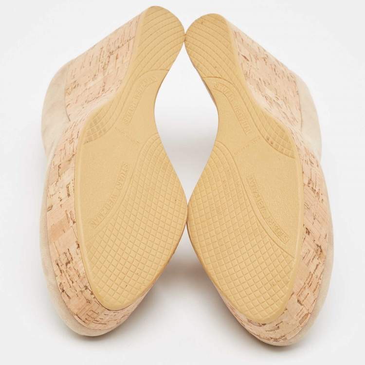 Pre Owned Stuart Weitzman Beige Suede Cork Platform Wedge Pumps Size 41