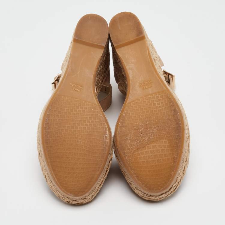 Pre Owned Stuart Weitzman Beige Suede Ankle Strap Platform Espadrille Sandals Size 38
