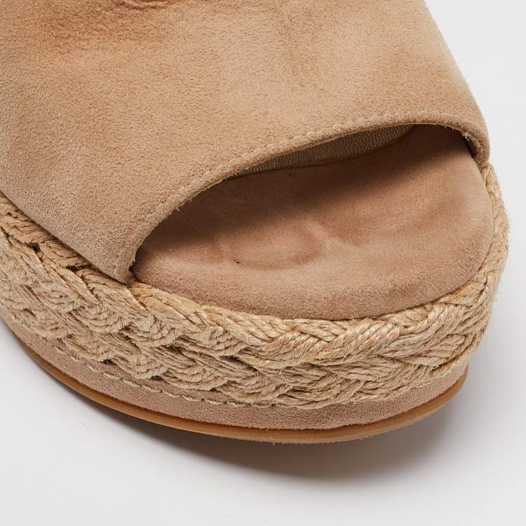 Pre Owned Stuart Weitzman Beige Suede Ankle Strap Platform Espadrille Sandals Size 38