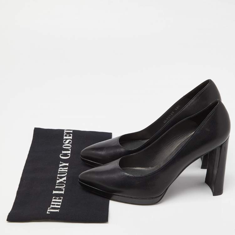 Pre Owned Stuart Weitzman Black Leather Platform Pumps Size 38.5