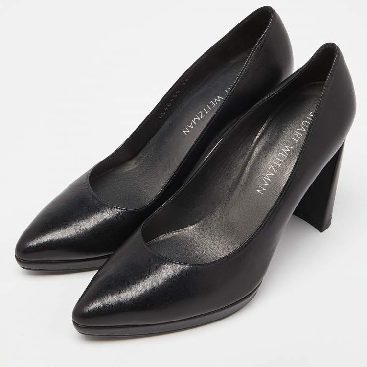 Pre Owned Stuart Weitzman Black Leather Platform Pumps Size 38.5