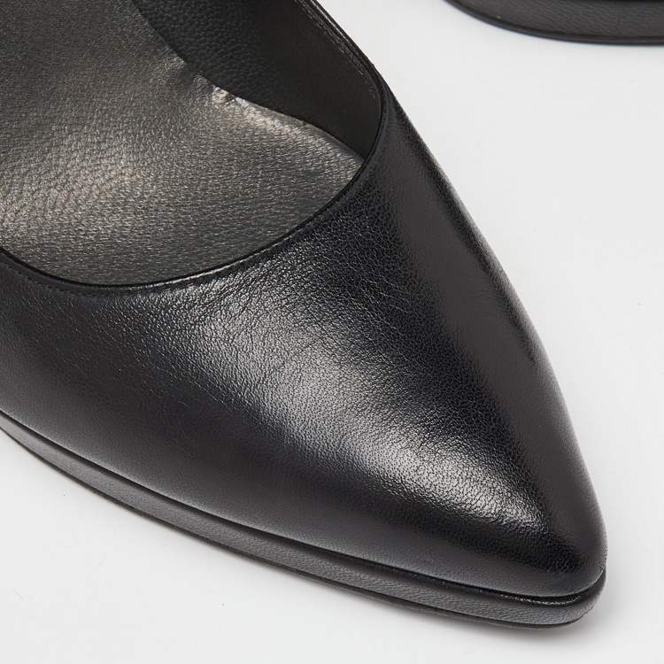 Pre Owned Stuart Weitzman Black Leather Platform Pumps Size 38.5