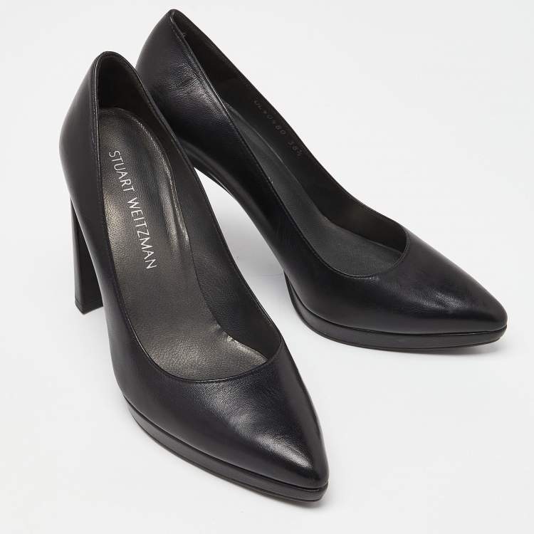Pre Owned Stuart Weitzman Black Leather Platform Pumps Size 38.5