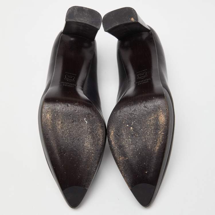 Pre Owned Stuart Weitzman Black Leather Platform Pumps Size 38.5