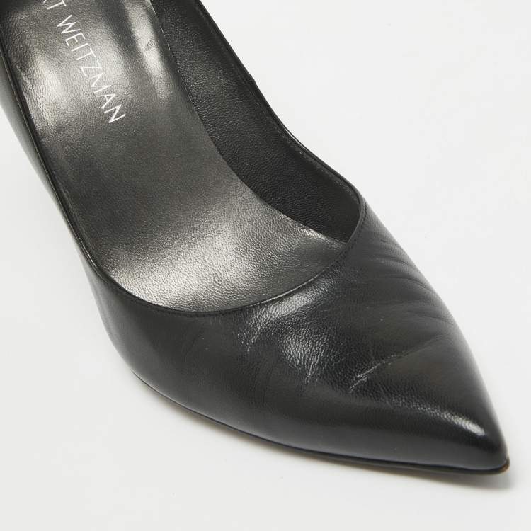 Pre Owned Stuart Weitzman Black Leather Bow Pointed Toe Pumps Size 40