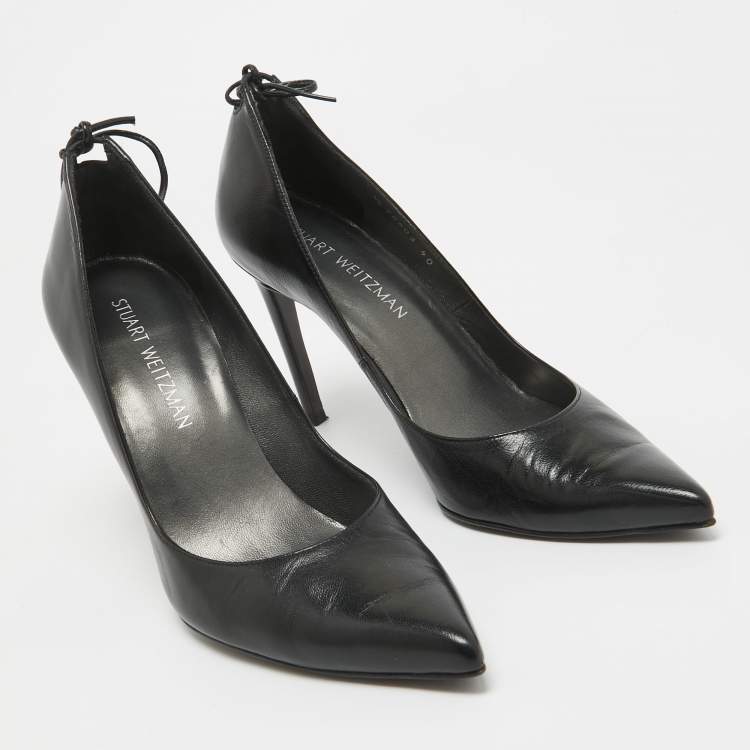 Pre Owned Stuart Weitzman Black Leather Bow Pointed Toe Pumps Size 40