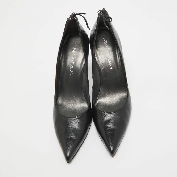 Pre Owned Stuart Weitzman Black Leather Bow Pointed Toe Pumps Size 40