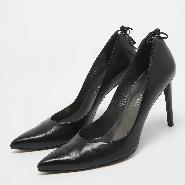 Pre Owned Stuart Weitzman Black Leather Bow Pointed Toe Pumps Size 40