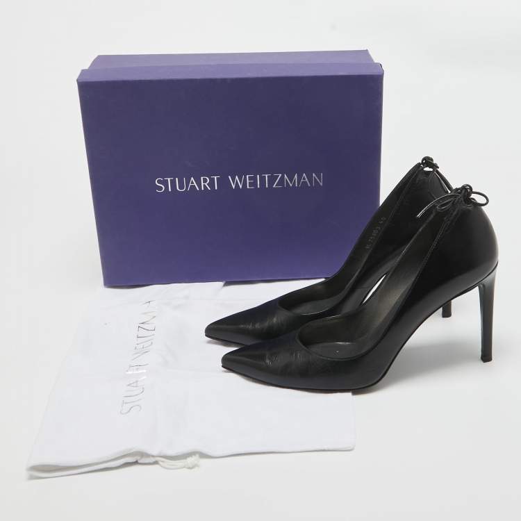 Pre Owned Stuart Weitzman Black Leather Bow Pointed Toe Pumps Size 40