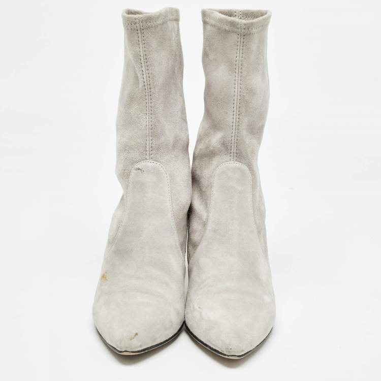 Pre Owned Stuart Weitzman Grey Suede Ankle Booties Size 36.5 