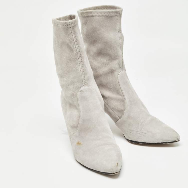 Pre Owned Stuart Weitzman Grey Suede Ankle Booties Size 36.5 