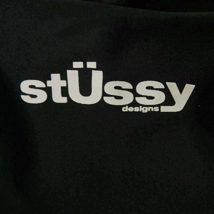 Pre Owned Stussy Black Logo Print Nylon Jersey Swimsuit M