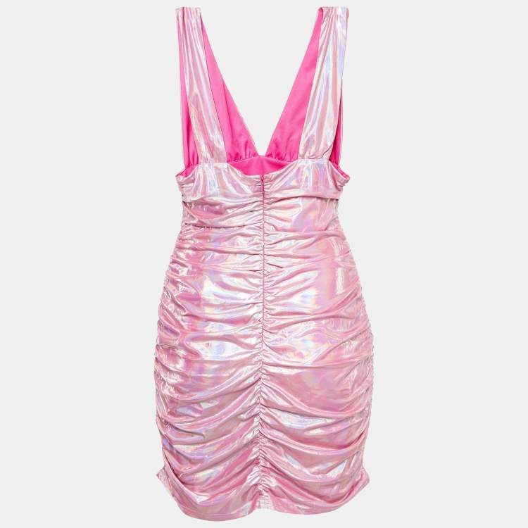 مملوكة مسبقًا Superdown Pink Holographic Jersey Ruched Kerrie Dress L