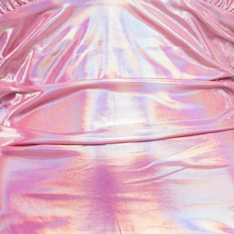 مملوكة مسبقًا Superdown Pink Holographic Jersey Ruched Kerrie Dress L