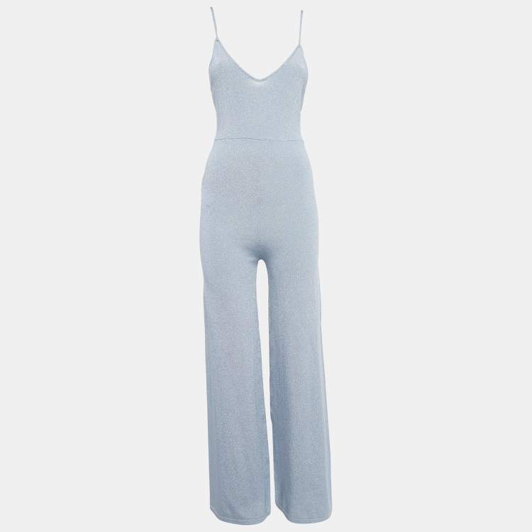 مملوكة مسبقًا Superdown Grey Lurex Knit Strappy Jumpsuit M