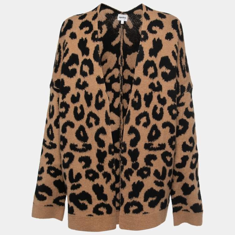 مملوكة مسبقًا Superdown Brown Leopard Pattern Knit Draya Open Front Cardigan L