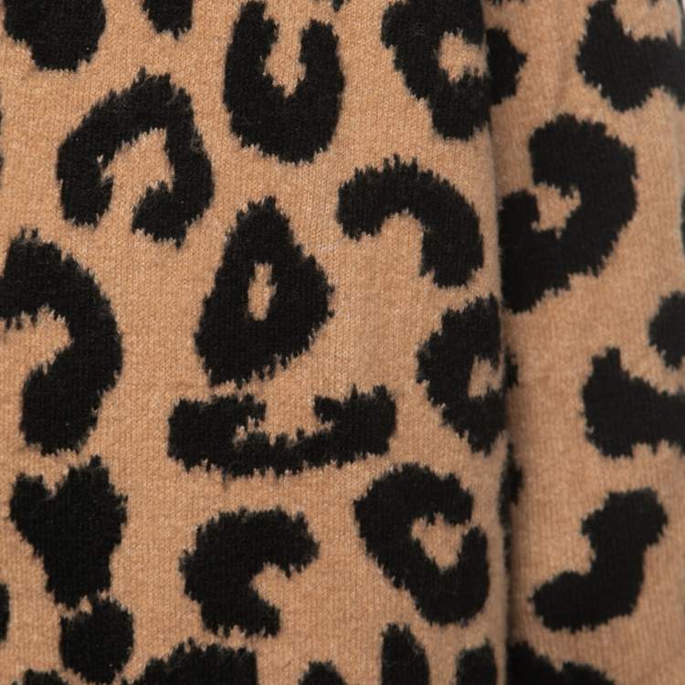 مملوكة مسبقًا Superdown Brown Leopard Pattern Knit Draya Open Front Cardigan L