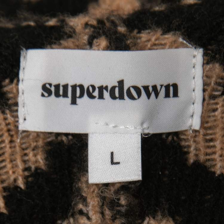 مملوكة مسبقًا Superdown Brown Leopard Pattern Knit Draya Open Front Cardigan L