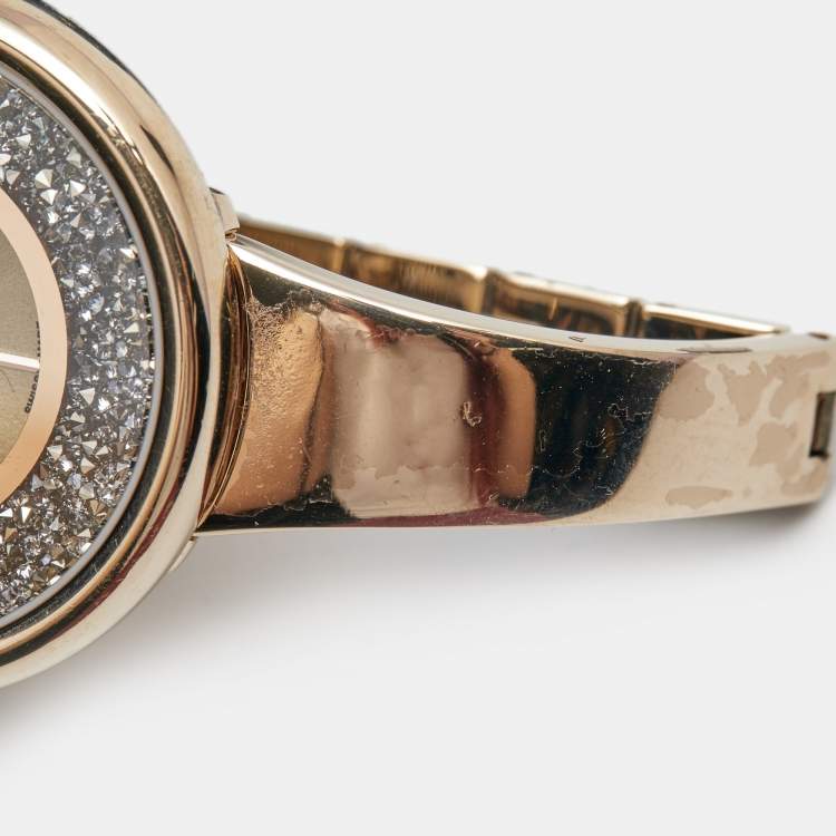 Pre Owned Swarovski Grey Rose Gold Plated Stainless Steel Crystalline 5376077 Women's Wristwatch 34 mm