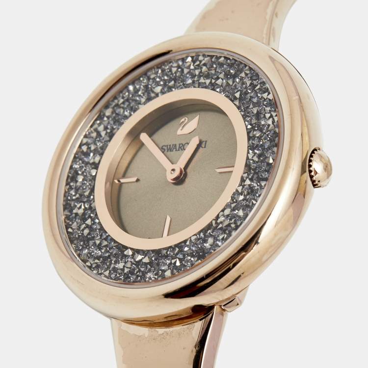 Pre Owned Swarovski Grey Rose Gold Plated Stainless Steel Crystalline 5376077 Women's Wristwatch 34 mm