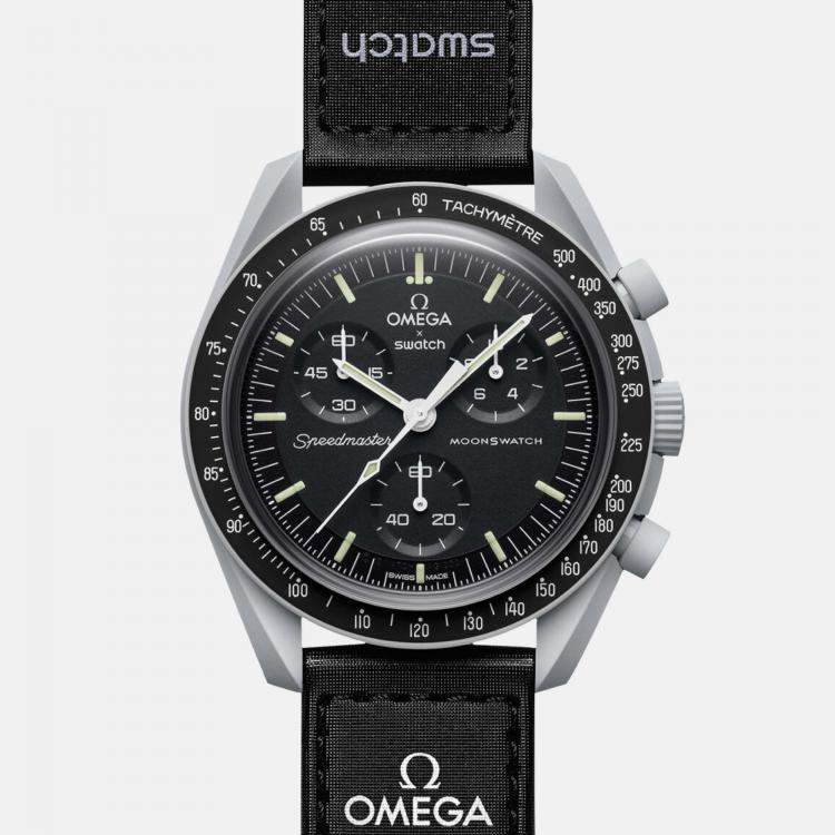 Pre Owned Omega X Swatch Black Grey Bioceramic Velcro MoonSwatch Mission To The Moon SO33M100 Wristwatch 42 mm
