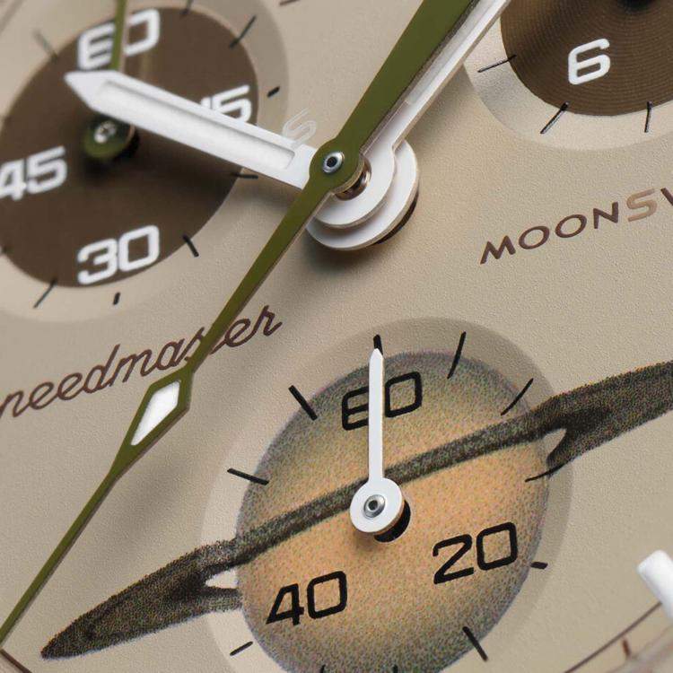 Pre Owned Omega X Swatch Beige Bioceramic Velcro Moon Swatch Mission to Saturn SO33MT100 Wristwatch 42 mm