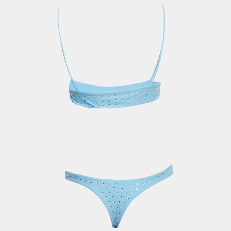 Pre Owned Swim by Di Blue Jersey Crystal Bikini Set S