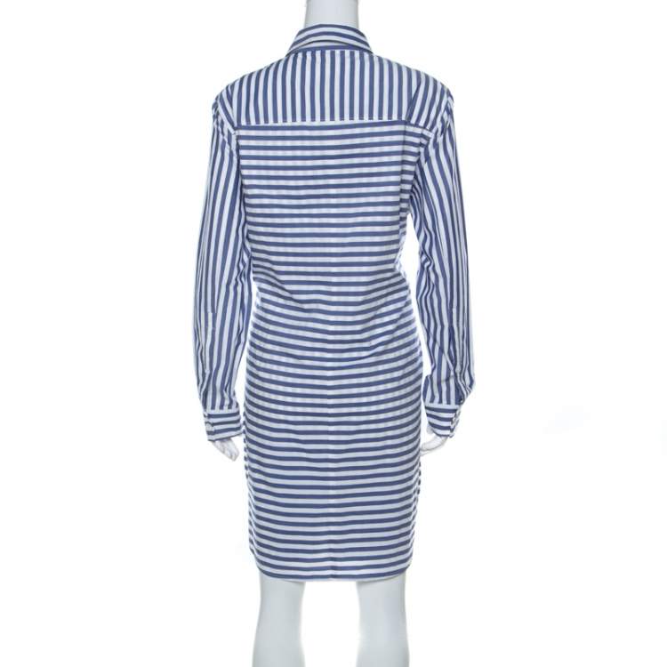 Pre Owned Alexander Wang Blue & White Striped Cotton Tie Front Short Dress S