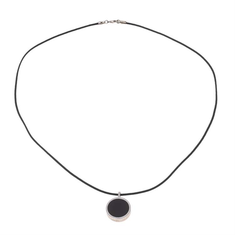 Pre Owned S.T Dupont D'Azur Onyx Pendant Cord Necklace