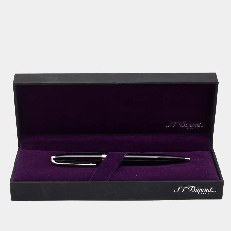 Pre Owned S.T. Dupont Black Chinese Lacquer Silver Tone Ballpoint Pen