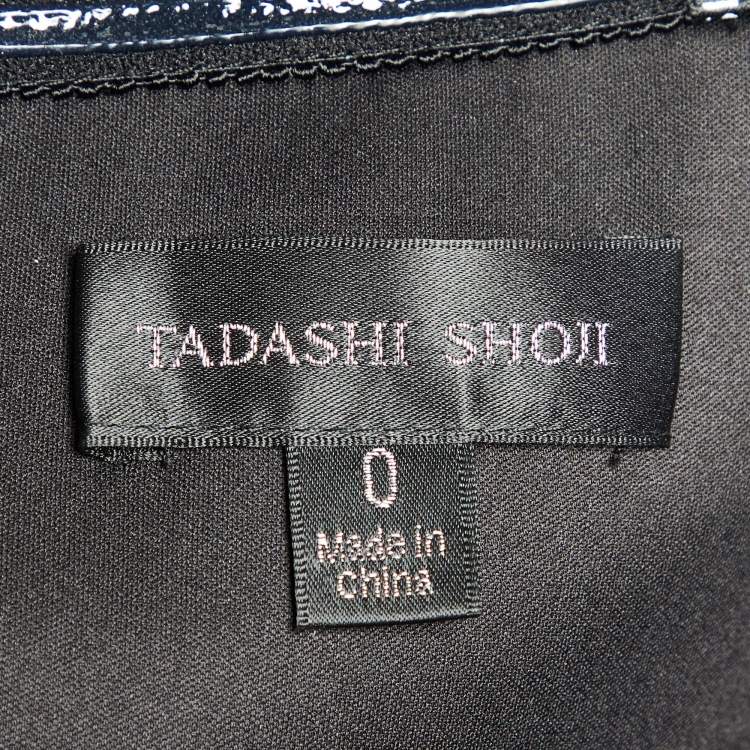 Pre Owned Tadashi Shoji Black Floral Sequined Tulle Draped Gown XS 