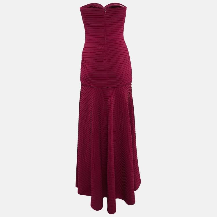 Pre Owned Tadashi Shoji Pink Sequin Embellished Jersey Strapless Gown XS