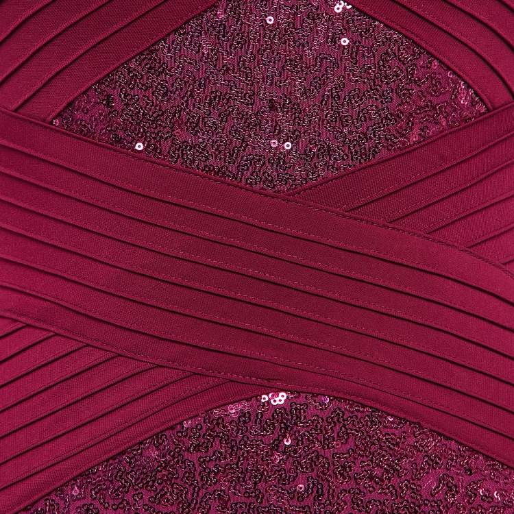 Pre Owned Tadashi Shoji Pink Sequin Embellished Jersey Strapless Gown XS