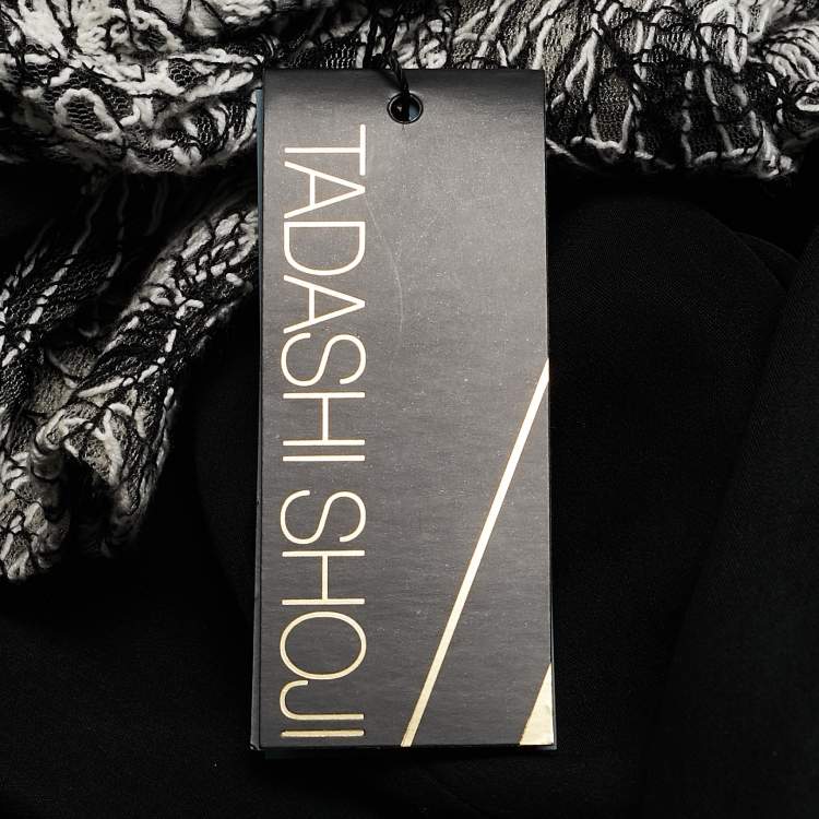 Pre Owned Tadashi Shoji Black/White Crepe & Lace Full Sleeve Maxi Dress M