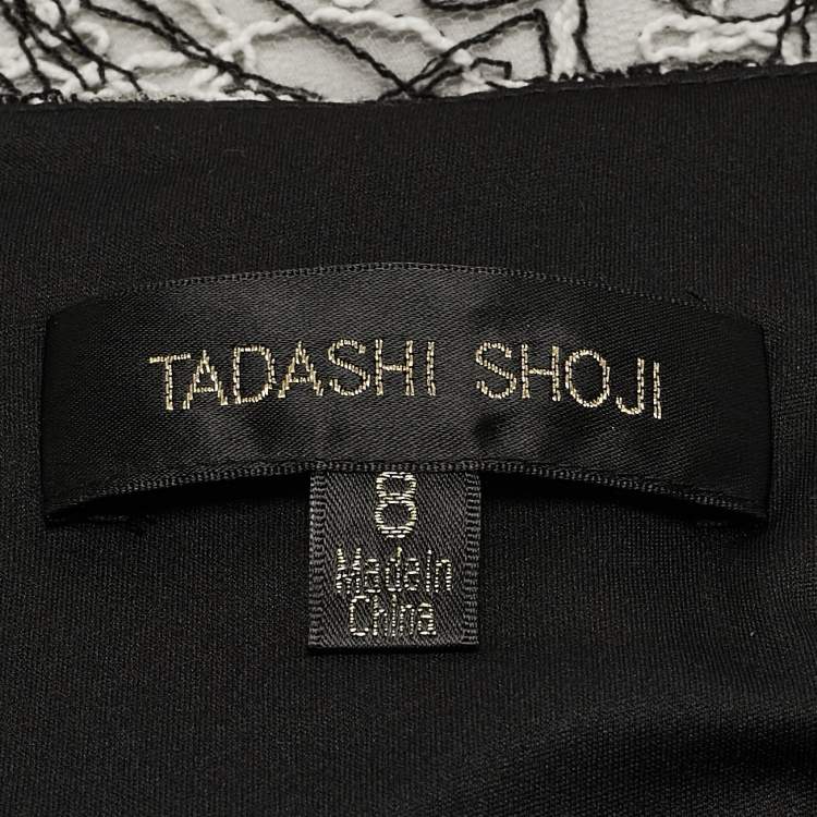 Pre Owned Tadashi Shoji Black/White Crepe & Lace Full Sleeve Maxi Dress M