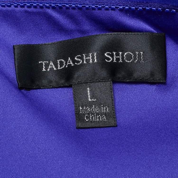 Pre Owned Tadashi Shoji Purple Sequin Jersey Pleated Strapless Gown L