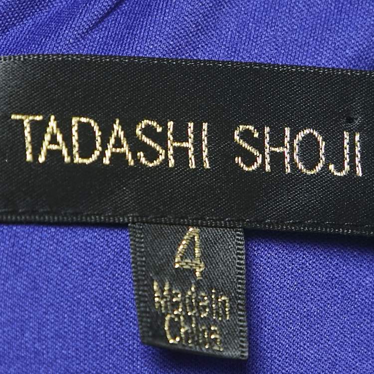 Pre Owned Tadashi Shoji Blue Floral Embroidery Textured Crepe Sleeveless Gown S