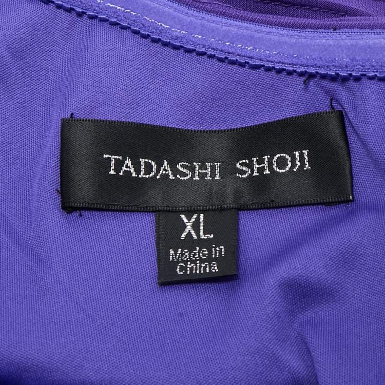Pre Owned Tadashi Shoji Purple Pintuck Jersey Sequin Detail One Shoulder Gown XL