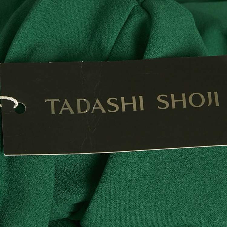 Pre Owned Tadashi Shoji Emerald Green Sequin Tulle and Jersey Gown S