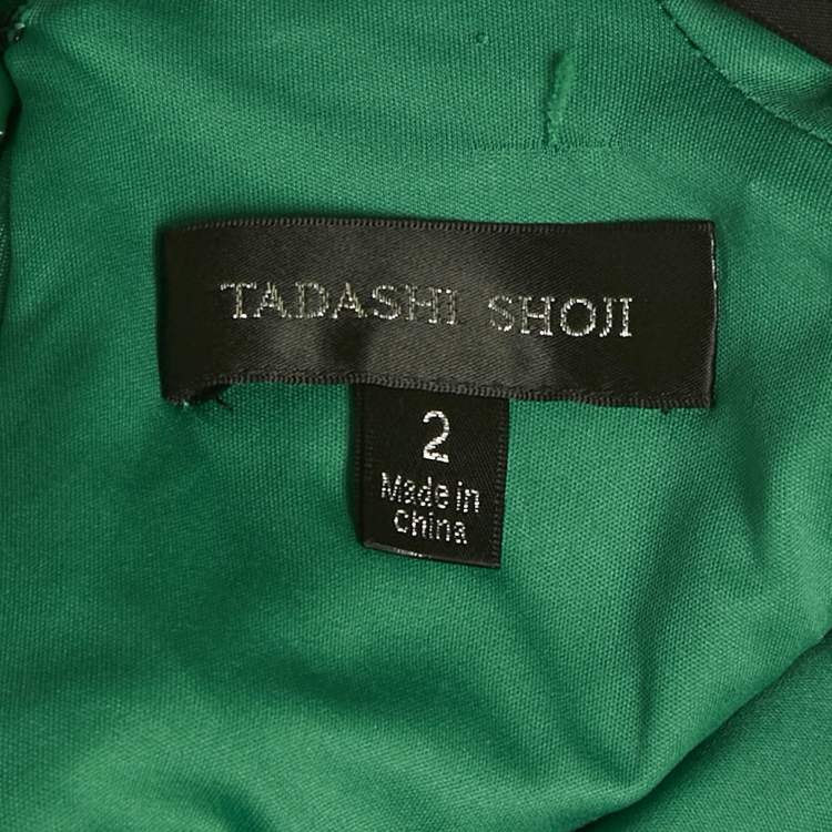 Pre Owned Tadashi Shoji Emerald Green Sequin Tulle and Jersey Gown S