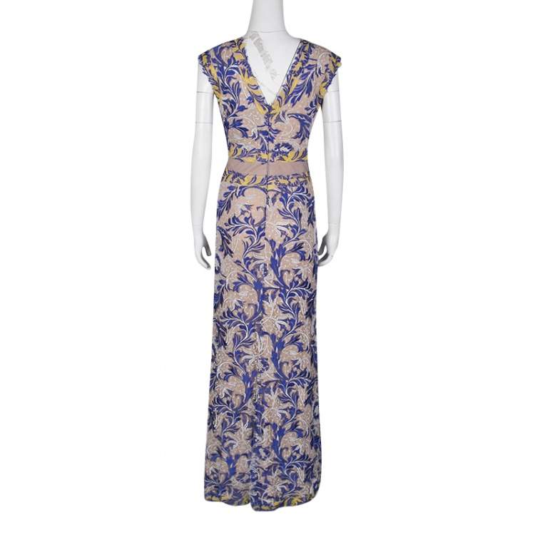 Pre Owned Tadashi Shoji Multicolor Floral Embroidered Tulle Amalie Gown M