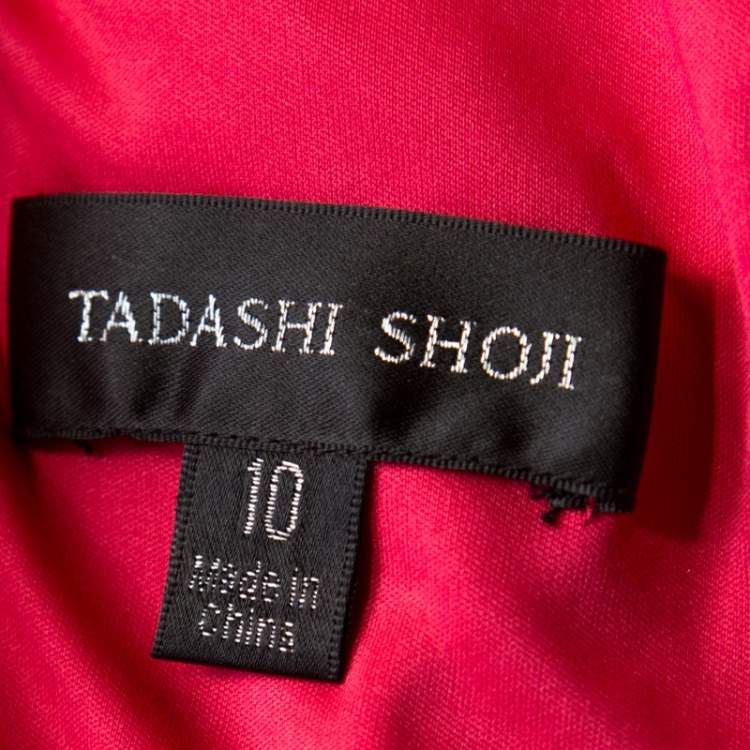 Pre Owned Tadashi Shoji Pink Chiffon & Lace Tiered Moreau Gown L