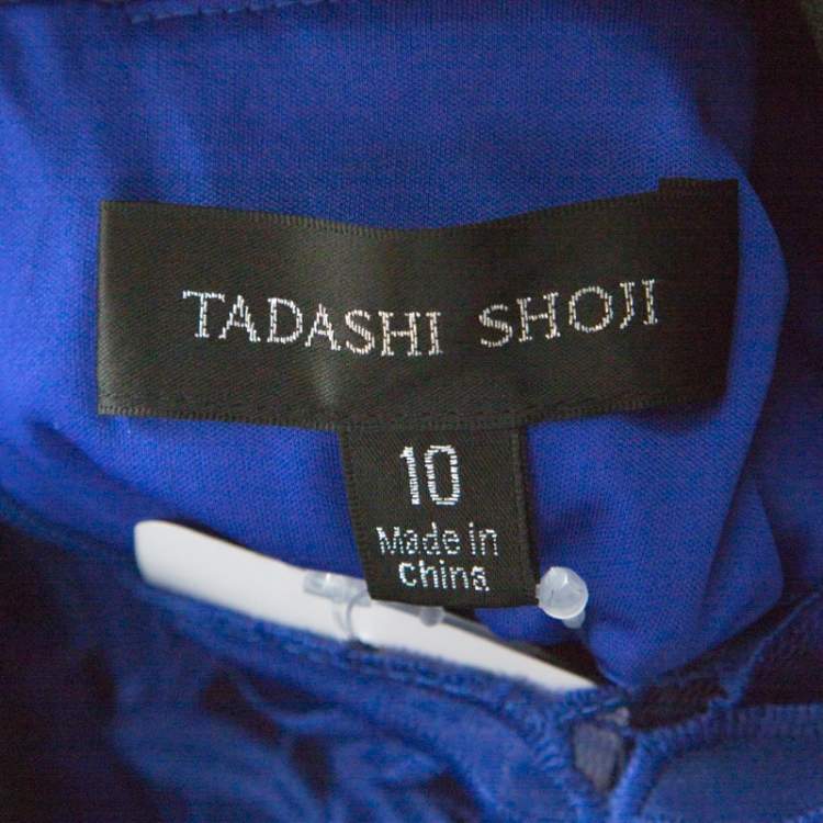Pre Owned Tadashi Shoji Midnight Blue Lace Cap Sleeve Milien Evening Dress L