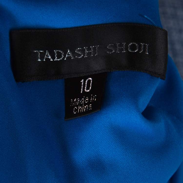 Pre Owned Tadashi Shoji Blue Chiffon & Lace Tiered Moreau Gown L