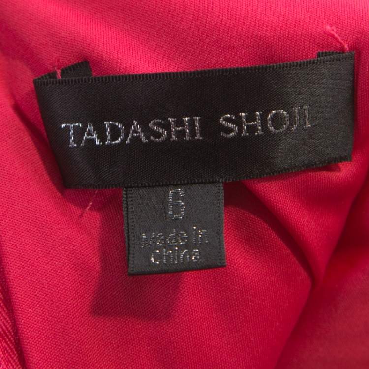 Pre Owned Tadashi Shoji Pink Chiffon & Lace Tiered Moreau Gown M