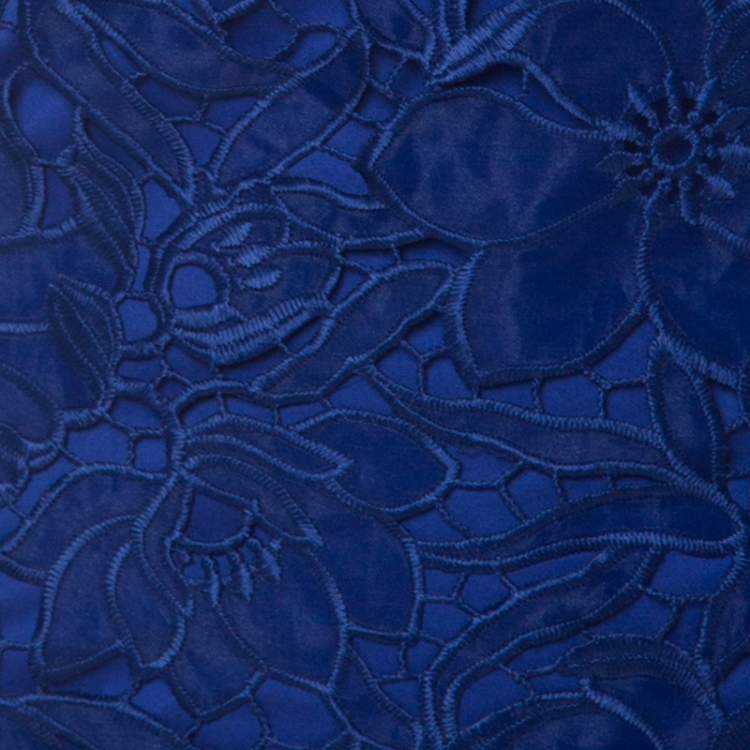 Pre Owned Tadashi Shoji Royal Blue Lace Cap Sleeve Milien Evening Dress L
