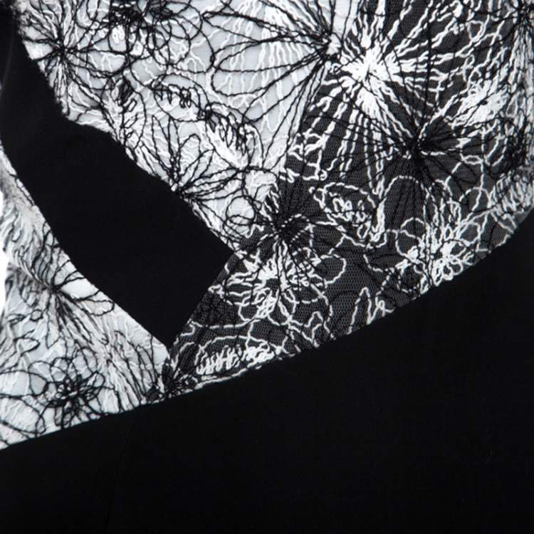 Pre Owned Tadashi Shoji Monochrome Lace Bodice Marissa Gown M