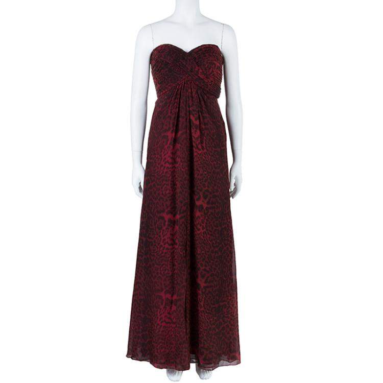 Pre Owned Tadashi Shoji Leopard Print Evening Gown M