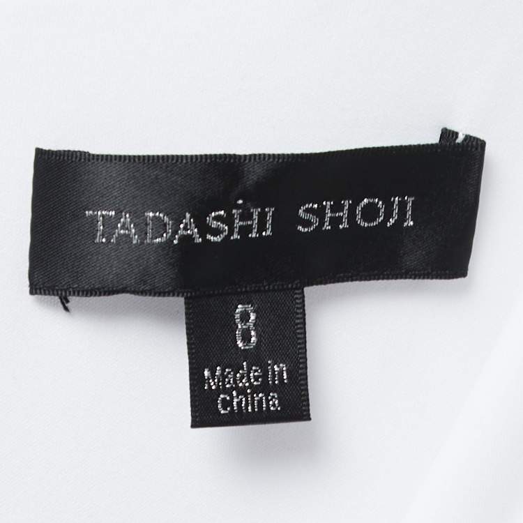 Pre Owned Tadashi Shoji Black/White Crepe Wrap Effect Maxi Dress M