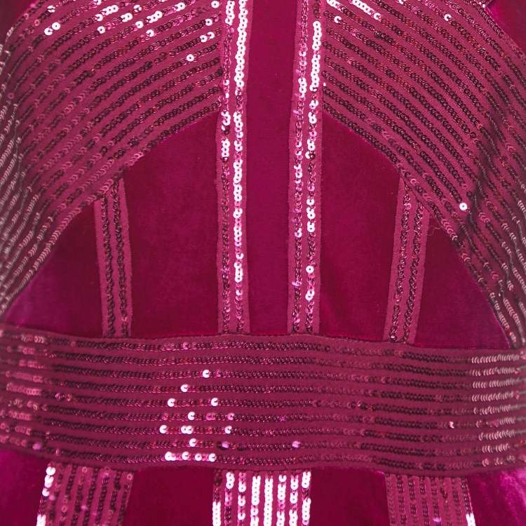 Pre Owned Tadashi Shoji Magenta Pink Velvet and Sequin Rhea Gown S